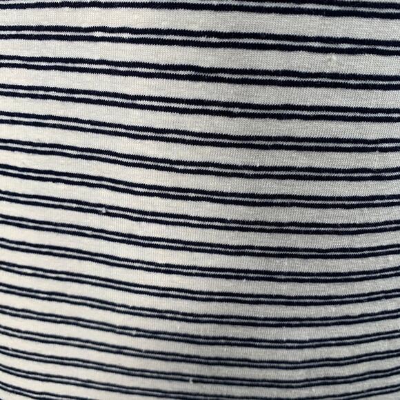 THEORY Size S Adiany B White Navy Linen Cotton Blend Stripe Midi T-Shirt Dress - Picture 7 of 11